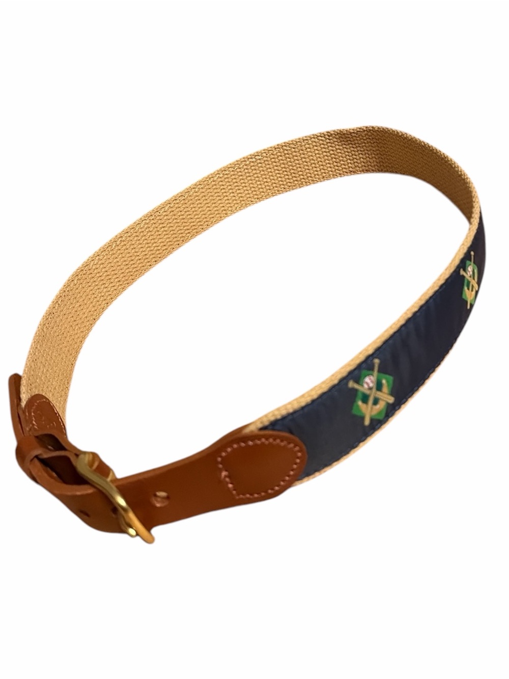 Navy Blue Baseball Youth Web Belt with Tan Trim